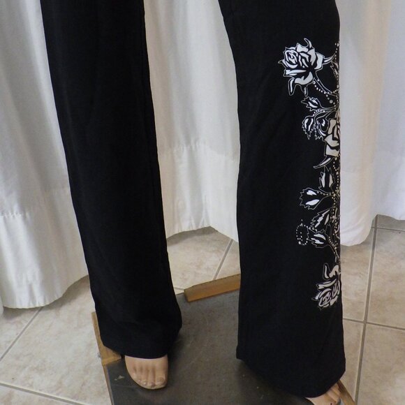 NWT BCBG sz SM MED LG XL 95% cotton BLK SILVER TWIN ROSE BUTTERFLY 2PC TRACKSUIT - Picture 14 of 16